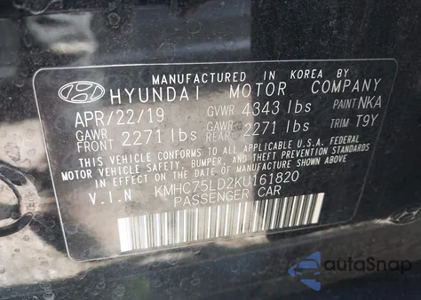 2019 Hyundai Ioniq Plug-In Hybrid Limited z USA, uszkodzony, nr VIN KMHC75LD2KU161820